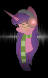 Size: 816x1324 | Tagged: safe, artist:darbypop1, oc, oc only, oc:alyssa rice, pony, bust, clothes, crying, female, headphones, mare, portrait, scarf, solo