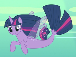 Size: 667x505 | Tagged: safe, screencap, twilight sparkle, alicorn, seapony (g4), g4, season 8, surf and/or turf, bubble, clothes, cropped, dorsal fin, female, fin, fin wings, fish tail, flowing mane, flowing tail, horn, mare, ocean, scales, seaponified, seapony twilight, see-through, smiling, solo, species swap, swimming, tail, twilight sparkle (alicorn), underwater, water, wings