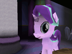 Size: 640x480 | Tagged: dead source, safe, artist:fillerartist, starlight glimmer, pony, unicorn, g4, 3d, animated, blender, boop, female, glimmerposting, lidded eyes, looking at you, looking back, low poly, mare, meme, open mouth, playstation, playstation 1, self-boop, smiling, smirk, smug, solo, style emulation