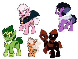 Size: 1024x768 | Tagged: safe, artist:usagi-zakura, breezie, earth pony, gem (race), gem pony, pegasus, pony, unicorn, spoiler:steven universe, breeziefied, conjoined, conjoined twins, crossover, emerald, emerald (steven universe), female, fusion, gem, gem breezie, gem fusion, group, lars barriga, male, mare, padparadscha, padparadscha sapphire, pearl, pink lars, ponified, rhodonite (steven universe), ruby, rutile, rutile twins, sapphire, sextet, spoilers for another series, stallion, steven universe, transparent wings, wings