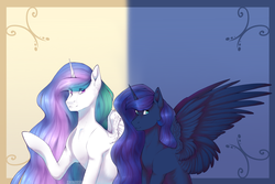 Size: 1024x683 | Tagged: safe, artist:shinizavr, princess celestia, princess luna, pony, g4, female, mare