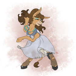 Size: 2000x2000 | Tagged: safe, artist:sourcherry, oc, oc only, donkey, fallout equestria, brown mane, clothes, dancing, dress, gun, high res, jenny, jewelry, necklace, rearing, solo, stockings, thigh highs, weapon