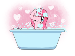Size: 2048x1536 | Tagged: safe, artist:php142, oc, oc only, oc:rosa flame, pony, bath, bathtub, bubble, cute, female, heart, heart eyes, looking at you, one eye closed, smiling, solo, wet, wingding eyes, wink