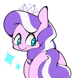Size: 768x819 | Tagged: safe, artist:asg, diamond tiara, earth pony, pony, g4, cute, diamondbetes, female, filly, jewelry, looking at you, looking back, looking back at you, simple background, tiara, white background