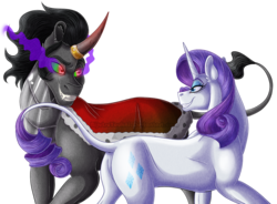 Size: 1142x840 | Tagged: safe, artist:bijutsuyoukai, king sombra, rarity, pony, g4, female, leonine tail, male, shipping, simple background, sombra eyes, sombrarity, straight, transparent background