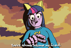 Size: 1650x1130 | Tagged: safe, artist:threetwotwo32232, twilight sparkle, equestria girls, g4, female, hokuto no ken, meme, omae wa mou shindeiru, solo, twilight sparkle (alicorn), wat, you are already dead