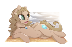 Size: 1024x673 | Tagged: safe, artist:arctic-fox, oc, oc only, oc:sherbet, earth pony, pony, beach, draw me like one of your french girls, female, jewelry, mare, necklace, simple background, solo, transparent background