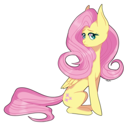 Size: 2000x2000 | Tagged: safe, artist:elf-hollow, fluttershy, pegasus, pony, g4, cutie mark, female, high res, looking at you, mare, simple background, sitting, solo, transparent background