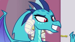 Size: 540x304 | Tagged: safe, screencap, princess ember, dragon, g4, triple threat, animated, claws, dragon wings, dragoness, eyebrow wiggle, eyebrows, female, gif, horns, solo, spread wings, teeth, wings