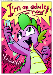 Size: 565x800 | Tagged: safe, artist:whateverbender, spike, dragon, comic:i'm an adult now, g4, alcohol, animated, cheering, comic, dialogue, explicit source, frame by frame, male, male focus, open mouth, open smile, smiling, solo focus, squigglevision, wine, wingless spike