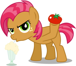 Size: 1600x1391 | Tagged: safe, babs seed, pony, g4, one bad apple, babs seed song, female, food, ice cream, looking at you, simple background, solo, tomato, transparent background