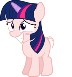 Size: 5650x6000 | Tagged: safe, artist:slb94, edit, editor:slayerbvc, vector edit, twilight sparkle, pony, unicorn, g4, absurd resolution, blushing, embarrassed, female, filly, filly twilight sparkle, furless, furless edit, grin, nude edit, nudity, shaved, shaved tail, simple background, smiling, solo, transparent background, vector, younger