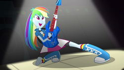 Size: 1920x1080 | Tagged: safe, screencap, rainbow dash, equestria girls, g4, rainbow rocks, awesome as i want to be, female, guitar, singing