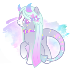Size: 2664x2588 | Tagged: artist needed, safe, oc, oc only, oc:faith daydream, demon, demon pony, cute, high res, horns, jewelry, necklace, solo, spaded tail
