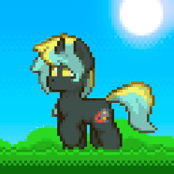 Size: 256x256 | Tagged: safe, artist:n_thing, oc, oc only, oc:electro current, pony, unicorn, animated, grass, solo, sun, walk cycle, walking