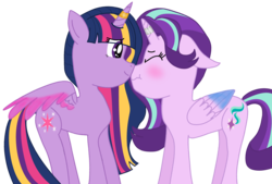 Size: 6382x4316 | Tagged: safe, artist:sapphirefeatherdust, starlight glimmer, twilight sparkle, alicorn, pony, g4, absurd resolution, alicornified, blushing, boop, cute, eyes closed, female, glimmerbetes, horn, horn ring, lesbian, noseboop, race swap, ship:twistarlight, shipping, simple background, starlicorn, transparent background, twiabetes, twilight sparkle (alicorn)