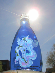 Size: 2686x3580 | Tagged: safe, artist:malte279, princess celestia, g4, glass, glass bottle, glass engraving, glass painting, high res, inked, irl, photo, sun