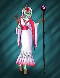 Size: 2300x3000 | Tagged: safe, artist:alicekvartersson, oc, oc only, oc:cherry blossom, anthro, unguligrade anthro, clothes, dress, high res, solo, staff