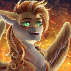Size: 2000x2000 | Tagged: safe, artist:zefirayn, oc, oc only, pegasus, pony, commission, digital art, fangs, high res, jewelry, male, necklace, spread wings, stallion, vexel, wings, ych result