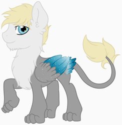 Size: 883x904 | Tagged: safe, artist:mourningfog, oc, oc only, oc:ryder, sphinx, blue eyes, folded wings, leonine tail, paws, simple background, solo, sphinx oc, white background, wings
