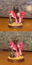 Size: 1000x2008 | Tagged: safe, artist:velgarn, pinkie pie, ork, g4, bomb, bomb squig, crossover, figurine, gaming miniature, jumping, miniature, pewter ponies, warhammer (game), warhammer 40k, weapon