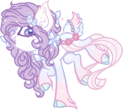 Size: 523x467 | Tagged: safe, artist:mourningfog, oc, oc only, oc:toxijen, butterfly, original species, pond pony, base used, commission, fawn pond, flower, ribbon, simple background, solo, transparent background