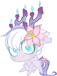 Size: 474x631 | Tagged: safe, artist:mourningfog, oc, oc only, oc:sunchart, pony, base used, blushing, candle, chibi, commission, fire, flower, fluffy, lily (flower), simple background, solo, transparent background
