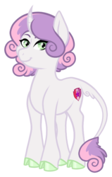 Size: 399x628 | Tagged: safe, artist:mourningfog, sweetie belle, classical unicorn, pony, unicorn, g4, cloven hooves, curved horn, cutie mark, cutie mark crusaders, female, horn, kryptverse, leonine tail, nextgen:krptverse, older, older sweetie belle, short hair, simple background, solo, transparent background