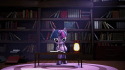 Size: 1920x1080 | Tagged: safe, twilight sparkle, alicorn, pony, g4, the maud couple, 3d, animated, book, bookshelf, derp, female, i never learned to read, lantern, reading, solo, sound, source filmmaker, twilight sparkle (alicorn), webm, zoom