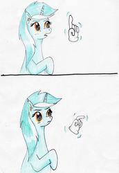Size: 2196x3191 | Tagged: safe, artist:40kponyguy, derpibooru exclusive, lyra heartstrings, pony, unicorn, g4, background pony, cute, female, hand, high res, lyrabetes, magic, mare, ponified meme, reaction image, simple background, solo, telekinesis, traditional art, white background