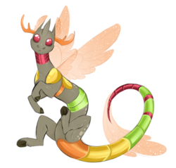 Size: 600x574 | Tagged: safe, artist:vindhov, oc, oc only, draconequus, hybrid, antlers, changeling hybrid, draconequus oc, interspecies offspring, magical gay spawn, offspring, parent:discord, parent:thorax, parents:discorax, simple background, solo, transparent background