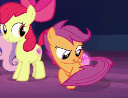 Size: 597x457 | Tagged: safe, screencap, apple bloom, scootaloo, sweetie belle, earth pony, pegasus, pony, g4, surf and/or turf, adorabloom, animated, behaving like a dog, butt, cropped, cute, cutealoo, cutie mark crusaders, female, filly, gif, glowing cutie mark, licking, licking lips, plot, scootapup, silly, silly pony, spinning, tongue out