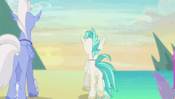 Size: 960x540 | Tagged: safe, screencap, ocean flow, sky beak, terramar, classical hippogriff, hippogriff, seapony (g4), g4, surf and/or turf, animated, family, father and son, female, husband and wife, male, mother and son, transformation