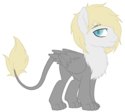 Size: 944x847 | Tagged: safe, artist:mourningfog, oc, oc only, oc:ryder, pony, butt feathers, chest fluff, folded wings, leonine tail, simple background, solo, sphinx oc, transparent background, wings