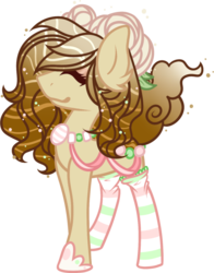 Size: 791x1010 | Tagged: safe, artist:mourningfog, oc, oc only, original species, pond pony, clothes, commission, hair bun, ribbon, simple background, slippers, socks, solo, steam, stockings, striped socks, thigh highs, transparent background