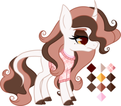 Size: 952x839 | Tagged: safe, artist:mourningfog, oc, oc only, pony, beauty mark, clothes, cloven hooves, color palette, commission, curved horn, horn, leonine tail, reference sheet, simple background, solo, sweater, transparent background