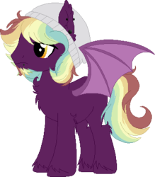 Size: 350x399 | Tagged: safe, artist:mourningfog, oc, oc only, bat pony, pony, base used, beanie, beard, facial hair, hat, piercing, rainbow hair, simple background, solo, transparent background, unshorn fetlocks