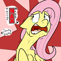 Size: 700x700 | Tagged: safe, artist:bennimarru, fluttershy, pony, g4, abstract background, collarbone, crying, fear, female, flat colors, open mouth, scared, shaking, simple background, solo, sweat, terror