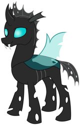 Size: 714x1119 | Tagged: safe, artist:mourningfog, oc, oc only, oc:blister, changeling, bug shell, changeling oc, curved horn, horn, insect wings, shell, simple background, solo, white background