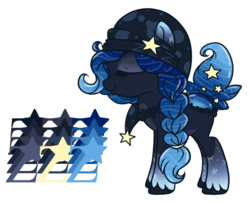 Size: 870x708 | Tagged: safe, artist:mourningfog, oc, oc only, original species, pond pony, braid, commission, eyes closed, reference sheet, simple background, solo, stars, transparent background