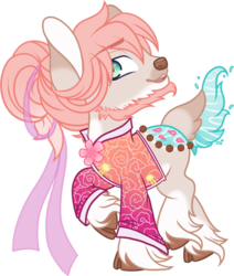Size: 728x857 | Tagged: safe, artist:mourningfog, oc, oc only, oc:benji, original species, pond pony, beard, facial hair, fawn pond, flower, outfit, ribbon, simple background, solo, transparent background, unshorn fetlocks