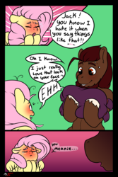 Size: 2000x3000 | Tagged: safe, artist:mr.smile, fluttershy, oc, oc:boulder, pony, g4, blushing, bouldshy, canon x oc, comic, dialogue, explicit source, female, high res, male, speech bubble, stallion, straight
