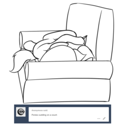 Size: 1710x1710 | Tagged: safe, artist:expression2, pony, couch, cuddling, lineart, monochrome, request, solo, tumblr
