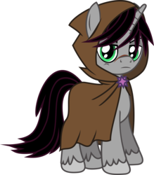 Size: 1062x1212 | Tagged: safe, artist:lightningbolt, derpibooru exclusive, idw, shadow lock, pony, unicorn, villains of equestria collab, g4, spoiler:comic, .svg available, cape, cloak, clothes, hood, hood up, horn, idw showified, looking at you, male, scar, show accurate, simple background, solo, stallion, standing, svg, transparent background, unshorn fetlocks, vector