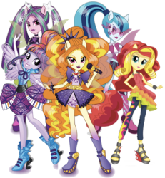 Size: 1249x1349 | Tagged: safe, editor:php77, adagio dazzle, aria blaze, sonata dusk, sunset shimmer, twilight sparkle, equestria girls, g4, my little pony equestria girls: rainbow rocks, box art, ponied up, stock vector, the dazzlings