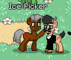 Size: 282x239 | Tagged: safe, oc, earth pony, pony, pony town, clothes, duo, facial hair, glasses, history, ice picker, leon trotsky, male, meme, ponified, russia, stallion, this will end in death