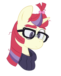 Size: 1000x1250 | Tagged: safe, artist:scraggleman, moondancer, pony, unicorn, g4, bust, clothes, female, glasses, mare, simple background, solo, sweater