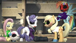 Size: 1280x720 | Tagged: safe, artist:cutthroadstreak, applejack, fluttershy, rainbow dash, rarity, earth pony, pegasus, pony, unicorn, g4, 3d, counter-strike, mask, payday 2, source filmmaker