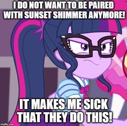 Size: 504x500 | Tagged: safe, edit, edited screencap, screencap, sci-twi, twilight sparkle, equestria girls, equestria girls specials, g4, my little pony equestria girls: better together, my little pony equestria girls: forgotten friendship, angry, cropped, implied lesbian, implied scitwishimmer, implied shipping, implied sunset shimmer, meme, mouthpiece, no fun allowed, op is a duck, op is trying to start shit