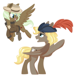 Size: 1000x1030 | Tagged: safe, artist:dbkit, oc, oc only, pegasus, pony, clothes, commission, duo, feather, female, hat, jacket, male, mare, simple background, stallion, transparent background